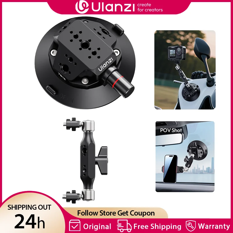Ulanzi TB15 Camera Suction Cup Car Holder Mount for Gopro Insta 360 DJI Action Camera Phone DSLR with 1/4" 3/8" 360° Adjustable, image 1 of 6