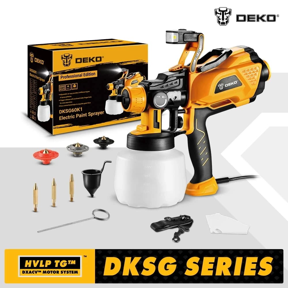 DEKO HVLP Spray Gun with LED Light & 3 Nozzle 1200ml Large Capacity High Power Electric Paint Sprayer for Home DIY, image 1 of 6