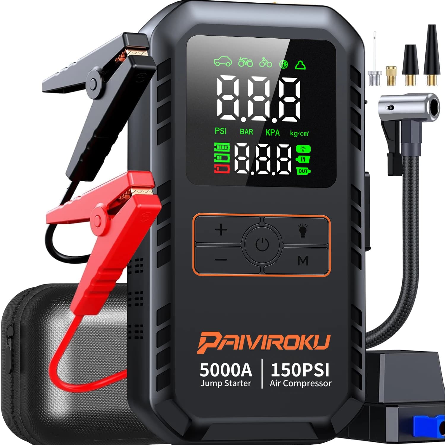 PAIVIROKU 4-IN-1 Car Jump Starter with Air Compressor 5000APeak Auto Battery Booster 150PSI Air Pump Power Bank Tire Inflator, image 1 of 6
