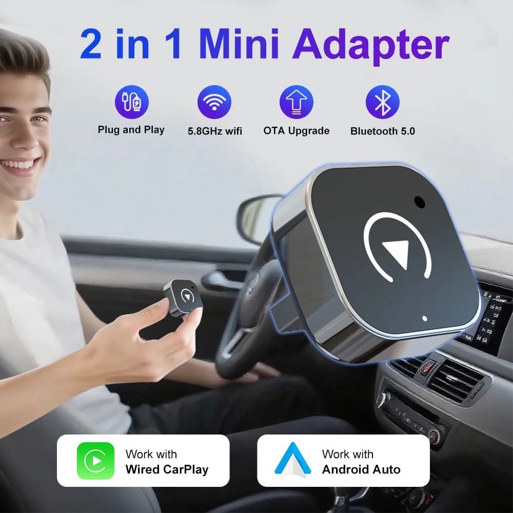 2026 2in1 CarPlay/Android Auto Adapter Wired to Wireless Dongle for Apple & Android Plug and Play Universal Car Accessory Newest, image 1 of 6