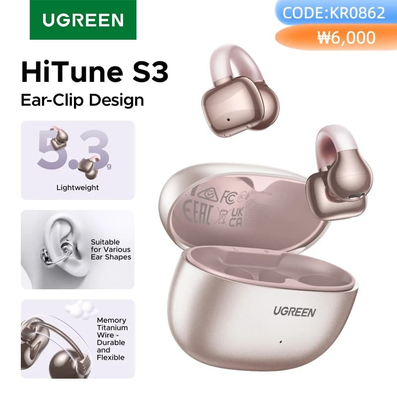 UGREEN Open Ear Clip Wireless Earbuds Bluetooth Sports Earphones Headphones in Mic with Earhooks & Ear Hook, image 1 of 6