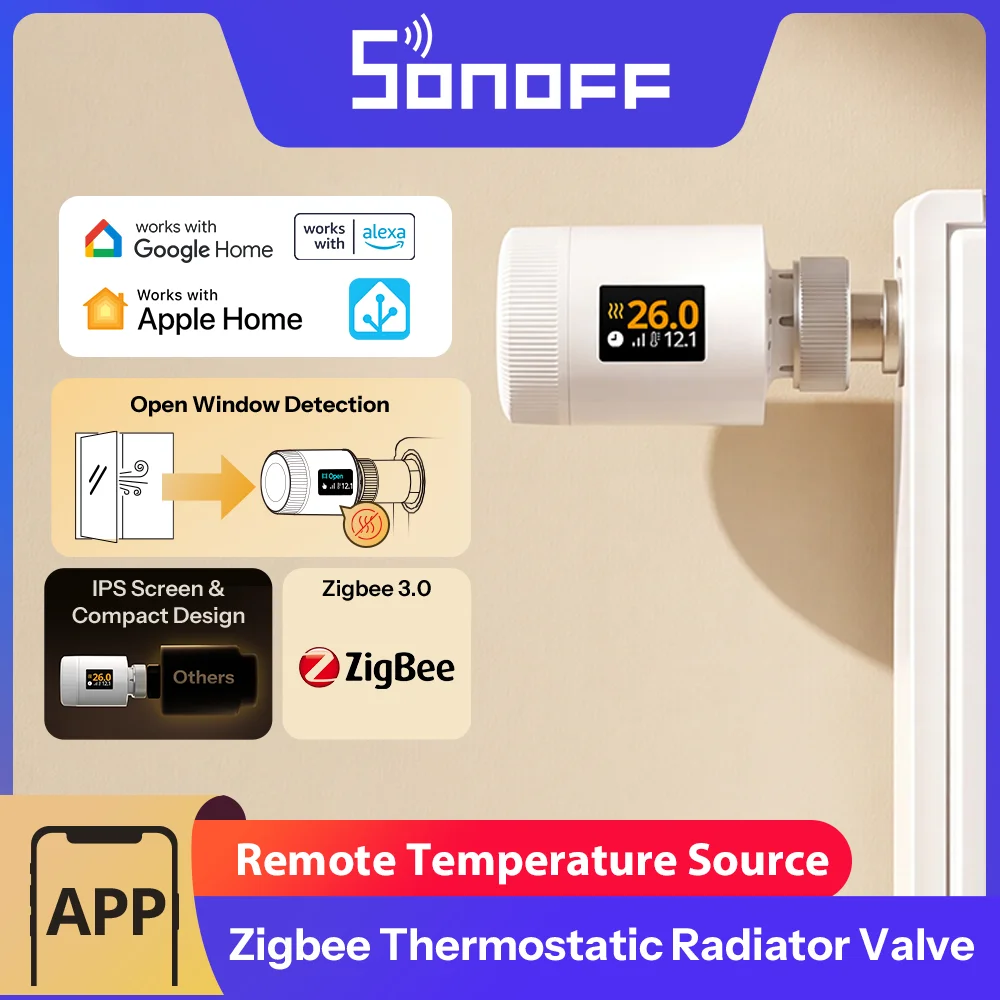SONOFF Zigbee Smart TRV Gen2 Thermostatic Radiator Valve Control Actuator TRV-ZBT Work with Alexa Google Home Assistant Matter, image 1 of 6