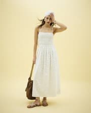 River Island Womens Maxi Dress White Broderie Shirred Sleeveless Square Neck