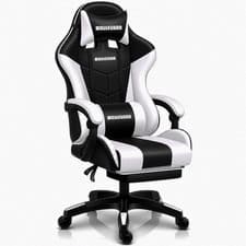 Gaming Office Chair Leather Faux Swivel Boulevard Ergonomic Black White Footrest