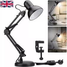 Flexible Clamp Desk Lamp - Swing Arm Adjustable Reading Light No Bulb Included