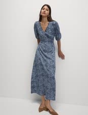 Marks & Spencer Womens Viscose Tea Midi Dress in Blue Mix - M&S