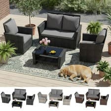 BIRCHTREE Rattan Garden Furniture Set Armchair Sofa Glass Table Outdoor Patio 02