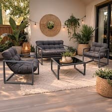 Neo 4 Piece Outdoor Patio Garden Furniture Set Cushions Metal Chairs Sofa Table