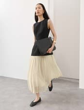 M&S - Autograph Womens Black Mix Wool A line Midaxi Sleeveless Dress
