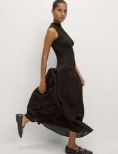 Marks & Spencer Womens Cotton blend Midi Dress in Chocolate - M&S