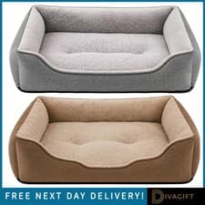 GREY | BROWN PET DOG BED CAT BEDS LUXURY SOFT WASHABLE FLUFFY CUSHION BASKET NEW