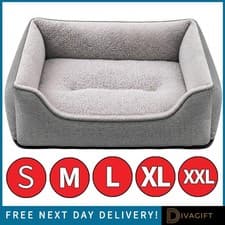 GREY PET DOG BED CAT BEDS LUXURY SOFT WASHABLE FLUFFY CUSHION BASKET ALL SIZES