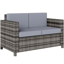 Outsunny Rattan Wicker 2-seat Sofa Loveseat Padded Garden Furniture Grey