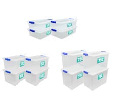 Set Of 4 Plastic Storage Boxes Clear Clip Lid Heavy Duty Box Home Garage Office