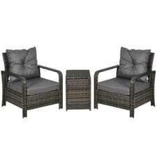 Outsunny PE Rattan Garden Sofa Set w/ 2 Chairs & 72 L Storage Table, Grey