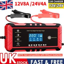 24V Car Battery Charger 12V 8A Fast Charger Automatic Smart Pulse Repair AGM/GEL
