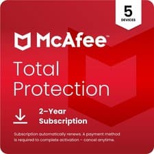 McAfee Total Protection 2026 5 Device 2 Year Antivirus Auto-Renewal - Digital