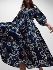 Marks & Spencer Womens Cotton Blouson Floral Dress in Navy Mix - M&S