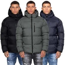 Kruze Mens Hooded Puffer Jacket Waterproof Padded Winter Casual CoAT