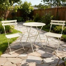 Cream Bistro Set 2 Seater Table & Chair Outdoor Patio Garden Metal Furniture