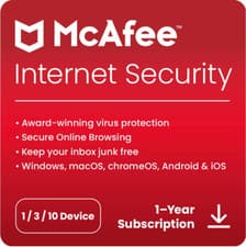 McAfee Internet Security 2026 1, 3, 10 Device 1 or 2 Year Antivirus Auto Renewal