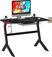 Large Gaming Desk Carbon Fibre Computer Table Black 138cm Home Office PC66T