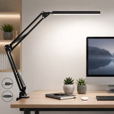 LED Desk Lamp with Clamp 1100LM 12W 3 Colour Modes 10 Brightness Memory Black