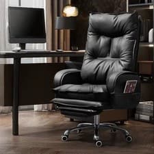 Black Executive Recliner Office Chair with Footrest Ergonomic PU Leather New UK
