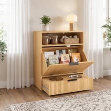 PawHut Pet Feeder Station with Storage, 2 Raised Stainless Steel Bowls, Oak