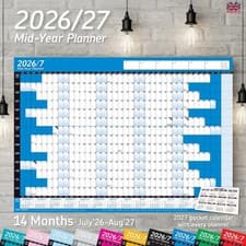 2026/2027 Mid-Year Wall Planner Calendar Wall Chart Home Office Work A2 Calender