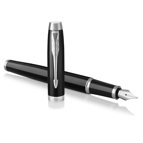 Parker IM Fountain Pen | Black Lacquer with Chrome Trim | Fine Nib with Blue Ink Refill | Gift Box, image 1 of 8