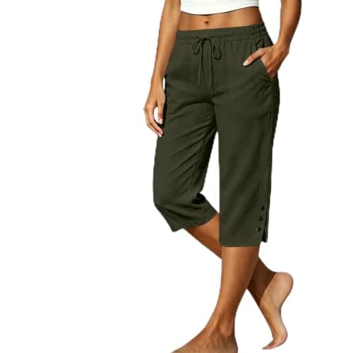 Womens Capri Pants Drawstring Elastic Waist Casual Trousers with Pockets, image 1 of 4