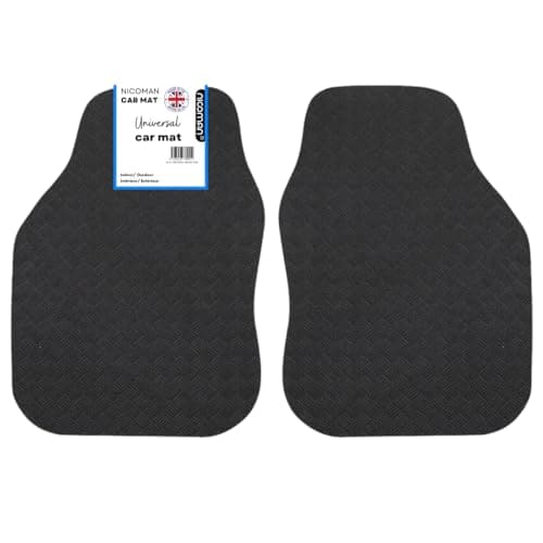 Nicoman Universal Black Car Mats with Anti-Slip, Heavy Duty Performance All Weather Protection, Trim to Fit Rubber Floor Mat Carpet for SUV, Vans, Sedans, Trucks Waterproof, Made in UK (Front set), image 1 of 8