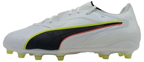 PUMA Unisex King 20 PRO Firm Ground/Artifical Ground Football Boots, PUMA White-Glowing Red-Yellow Alert, 9.5 UK
