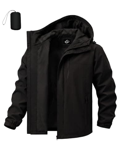 Xnova Mens Waterproof Jackets Lightweight with Hood, Packable Rain Jacket Windbreaker Zipper Rain Coat for Hiking Cycling Outdoor Work