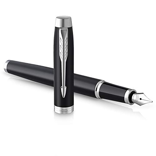 Parker IM Fountain Pen | Matte Black with Chrome Trim | Fine Point with Blue Ink Cartridge | Gift Box, image 1 of 7