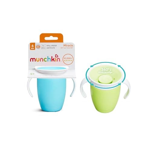 Munchkin Miracle 360 Sippy Cup | Trainer Toddler Cup | BPA Free Baby & Toddler Cups w.Handles | Non Spill Cup | Dishwasher Safe Baby Cup | Leakproof Cup | 6+ Months| 7oz/207ml | 2 Pack | Blue/Green, image 1 of 8