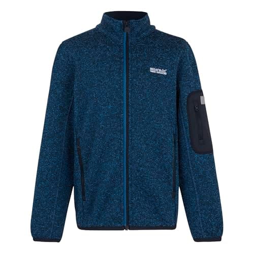 Regatta Kids Newhill Full Zip Marl Fleece Reflective Stretch Winter Layer Jacket Top, image 1 of 6
