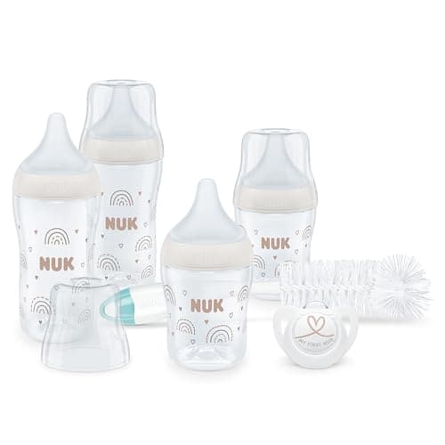 NUK Perfect Match Perfect Start Baby Bottles Set | 0-6+ Months | Adapts to Baby's Palate | 4 x Anti Colic Baby Bottles, Dummy, Bottle Brush & More | 7 Count