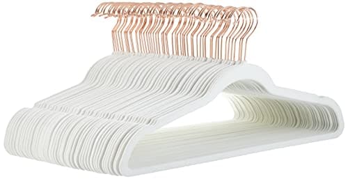 Amazon Basics Slim Velvet Non-Slip Suit Hangers, 50-Pack, Ivory/Rose Gold, image 1 of 7