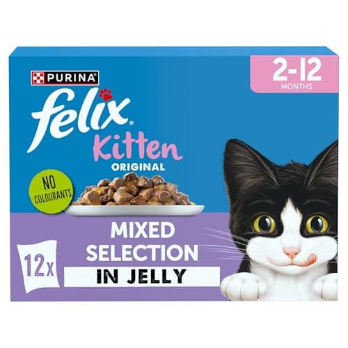 FELIX Original Kitten <1 Wet Cat Food Mixed Selection in Jelly Salmon, Lamb, Chicken, White fish 12 x 85g Pouches (Pack of 4), image 1 of 7