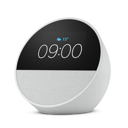 Echo Spot (newest gen), Smart alarm clock with vibrant sound, Glacier White, with Alexa+ Early Access, image 1 of 8