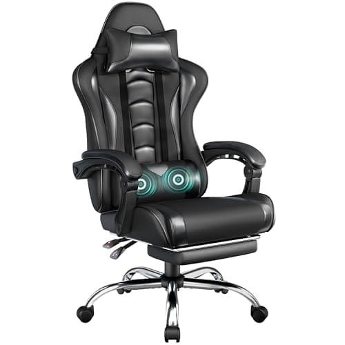 Yaheetech Gaming Chair with Massage Lumbar Support & Footrest Full Black, image 1 of 8