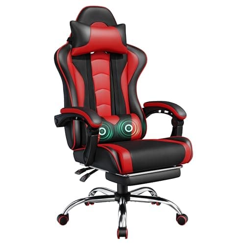 Yaheetech Gaming Chair with Massage Lumbar Support and Footrest Black/Red, image 1 of 8