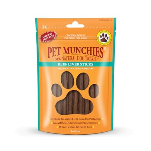 Pet Munchies Beef Liver Sticks Dog Treats, Premium Grain Free Dog Chews with Natural Real Meat, Low in Fat and High in Protein 90g (Pack of 8), image 1 of 8