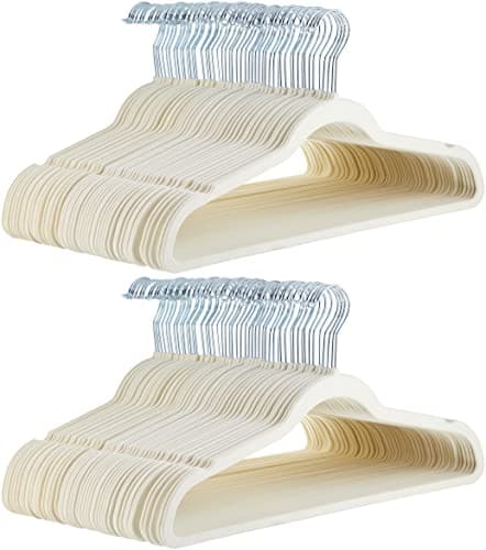 Amazon Basics Slim Velvet Non-Slip Suit Hangers - 100-Pack, Ivory, image 1 of 7