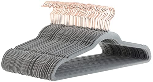Amazon Basics Slim Velvet, Non-Slip Suit Clothes Hangers, Pack of 50, Grey/Rose Gold, image 1 of 7