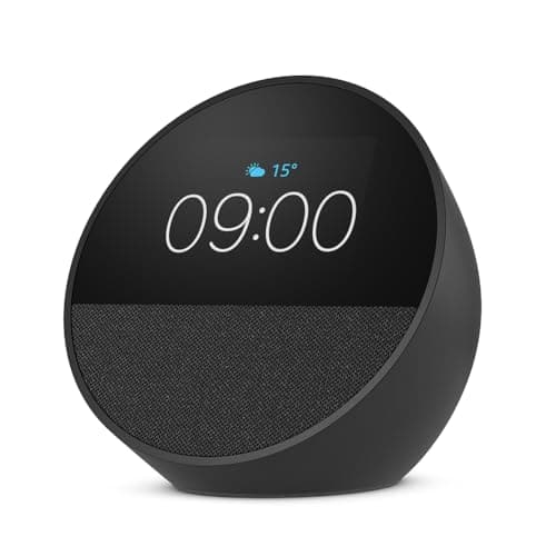 Echo Spot (newest gen), Smart alarm clock with vibrant sound, Black, with Alexa+ Early Access, image 1 of 8
