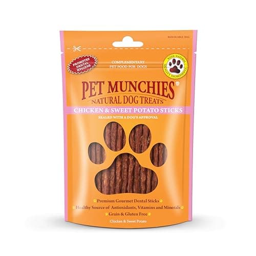 Pet Munchies Chicken and Sweet Potato Dog Treats, Healthy Grain Free Dental Sticks with Natural Real Meat 90g (Pack of 8), image 1 of 5