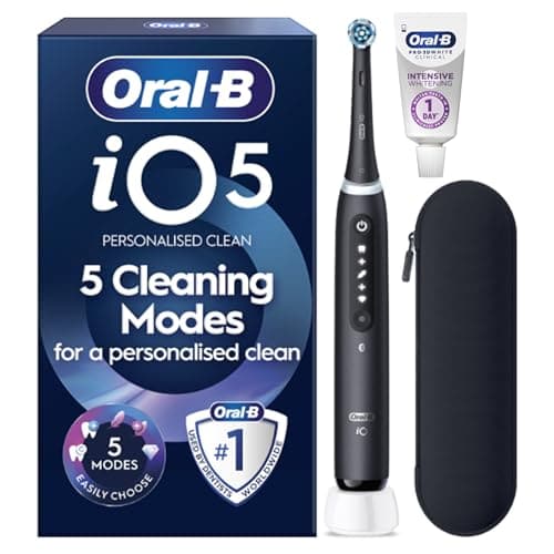Oral-B iO5 Electric Toothbrush, Matt Black, with Travel Case and Toothpaste, image 1 of 8
